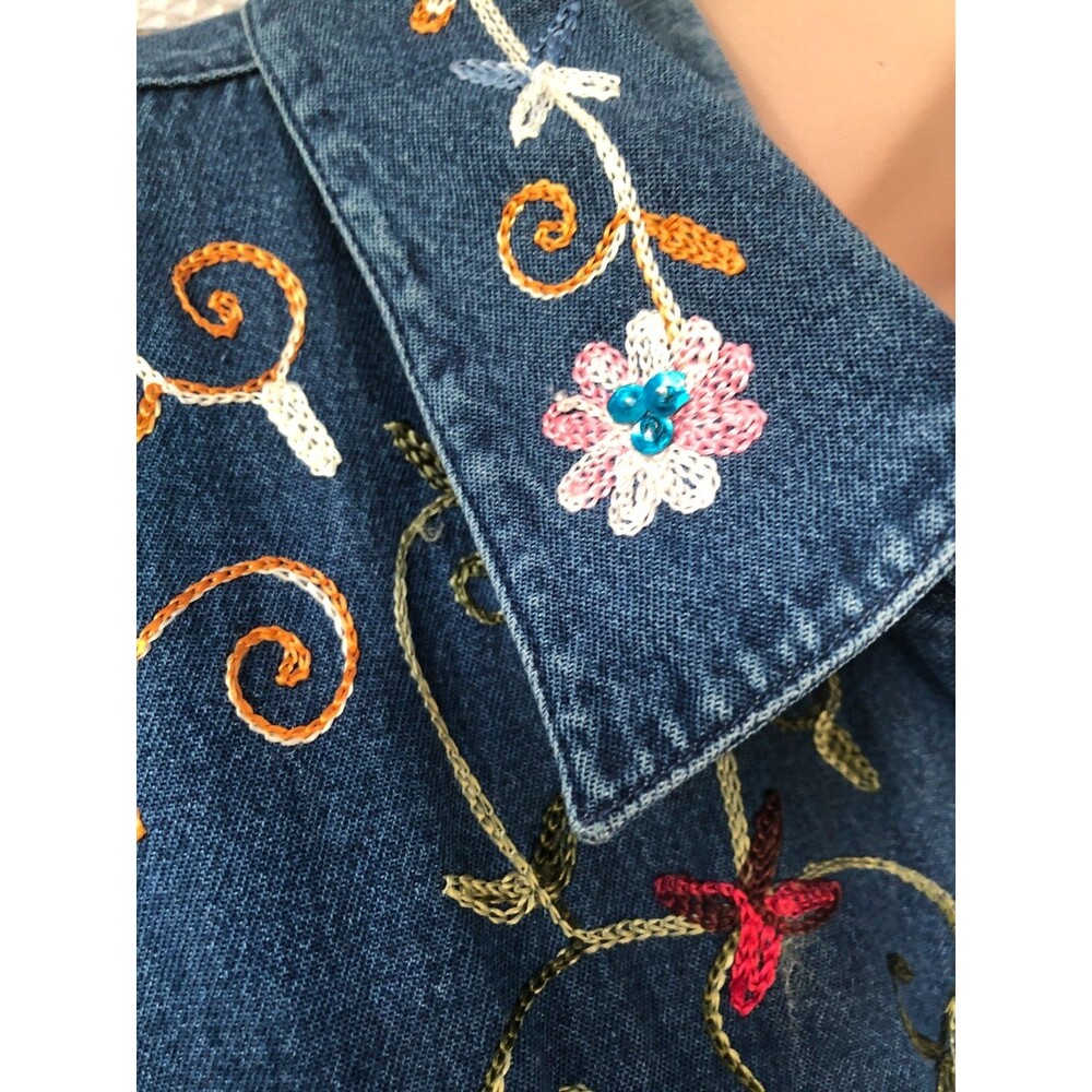 Vintage Life Style Womens 1X Denim Jacket Floral Embroidered Grannycore 90s - Picture 8 of 16